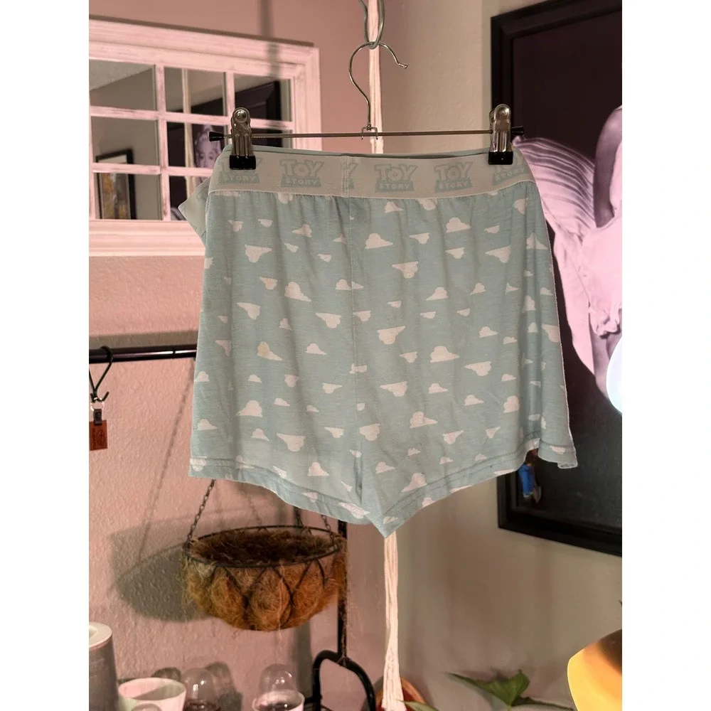 Toy Story Pajama Shorts Women XL Blue Cloud Print Elastic Waist Lounge Disney - Picture 3 of 9